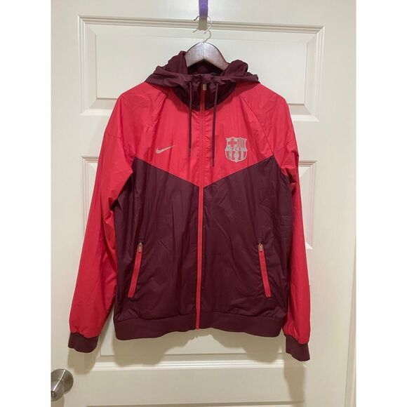 Nike Windrunner Jacket Glanz Nylon Jacket FC Barcelona Red Soccer Men’s Size S - Picture 3 of 13